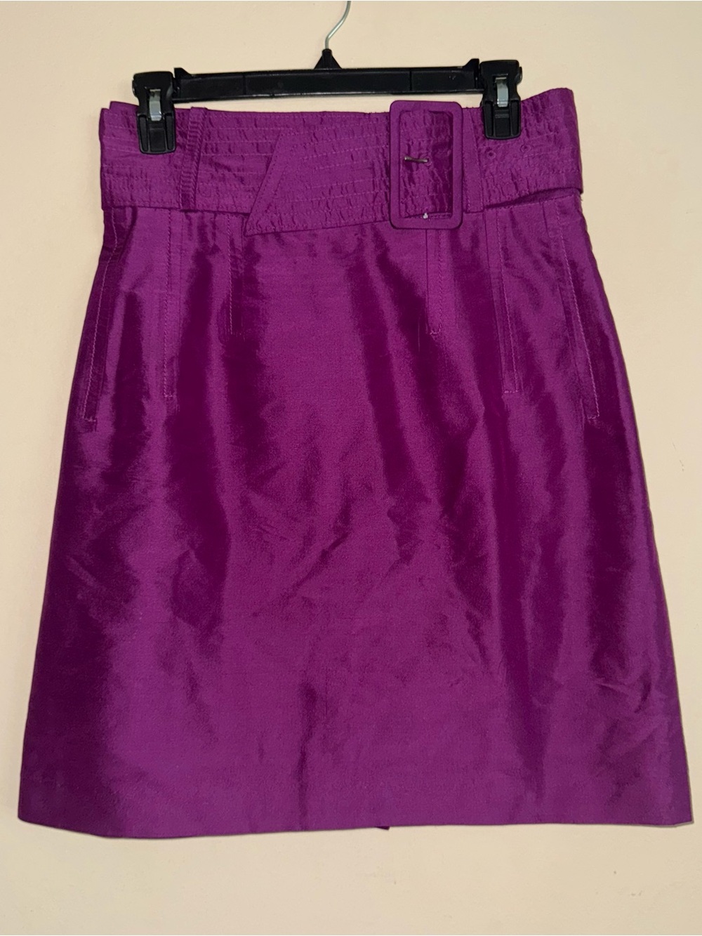 Christiane Celle Calypso Purple 100% Silk Belted Midi Skirt Size 6